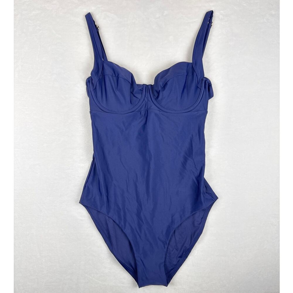 NWT Quince Navy Blue Underwire One Piece Swimsuit Tie Back Size Medium